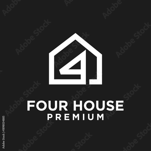 Modern Minimalist House and Number 4 Logo Design Concept for Real Estate Business