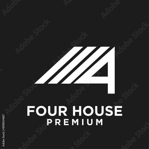 Modern Geometric Number Four House Logo Design with Abstract Diagonal Lines for Premium Real Estate Branding