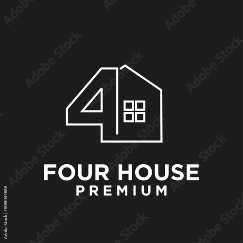 Modern Minimalist Number 4 House Logo Design for Real Estate and Property Business Branding