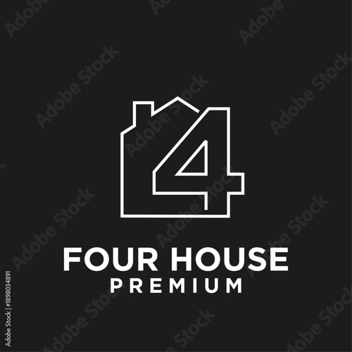 Modern Minimalist House Logo with Number Four for Real Estate Branding