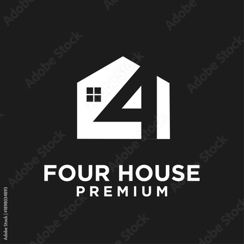 Modern Four House Number 4 Logo Design for Real Estate and Property Branding