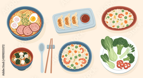 Koleksi Ilustrasi Makanan Asia: Sushi, Ramen, Dim Sum, dan Hidangan Populer Lainnya