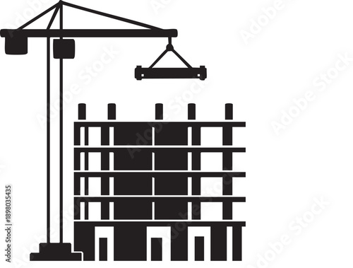 Vector icon construction crane four styles black solid glyph outline minimal flat multicolor filled cartoon flat shaded.