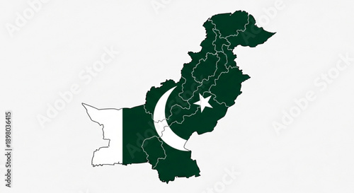 Pakistan Map with Flag Symbol on White Background