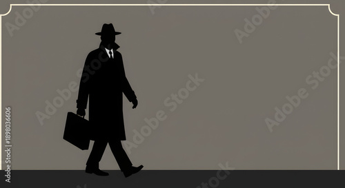 Silhouette investigator silhouette walking with briefcase