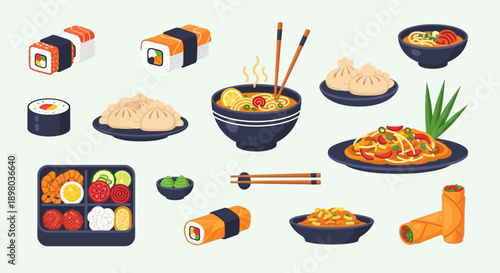 Koleksi Ilustrasi Makanan Asia: Sushi, Ramen, Dim Sum, dan Hidangan Populer Lainnya