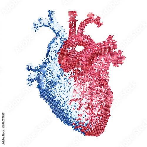 Digital Heart Model Exploding into Pixels Isolated for Medical Research Concept