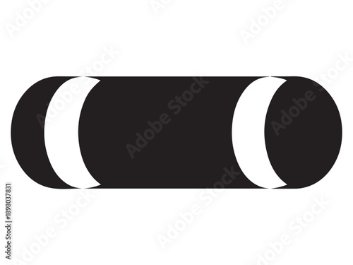 Blackandwhite cylinder shape with reflective stripes on white background