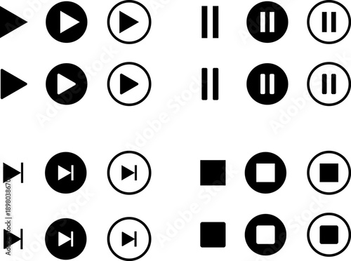 Play bar icon set. Media control buttons, media player panel icon. 3.eps
