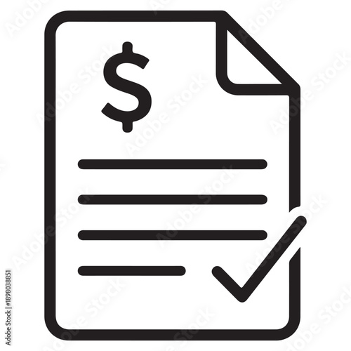 Icon of a document with a dollar sign and a checkmark  business finance concept