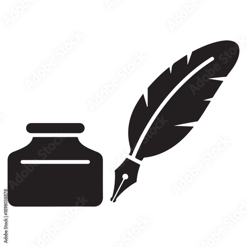 Inkwell with a quill pen for writing and drawing  office supplies  art tools