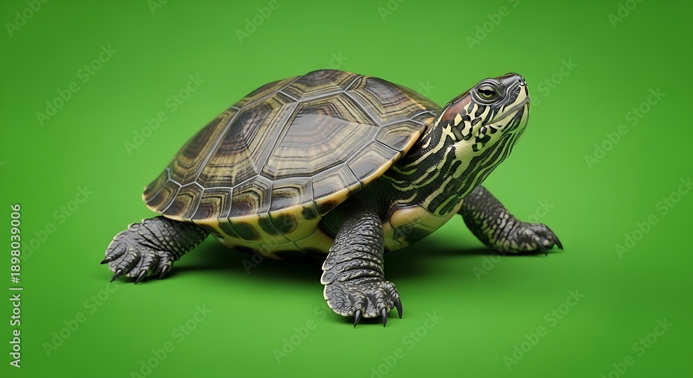 Obraz premium Green turtle on a green screen 