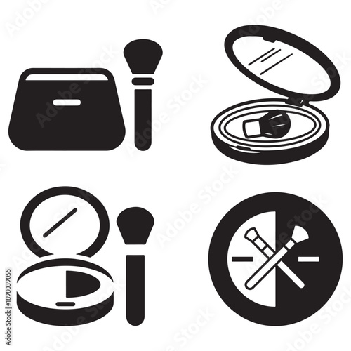 Makeup icons including compacts and brushes for beauty and cosmetics applications  various products and tools