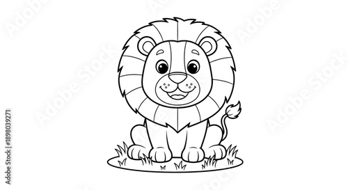 Sweet cartoon lion cub outline for children's coloring and education. This friendly sitting safari animal is ideal for playful activities and creative animal themes, fostering imagination and learning