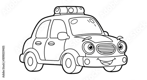 Cartoon Police Car Illustration - A Fun and Friendly Vehicle for Kids Coloring