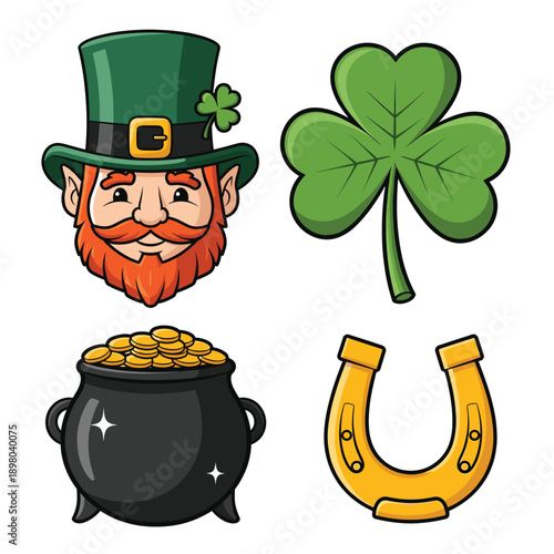 Leprechaun Head Pot of Gold and Lucky Horseshoe