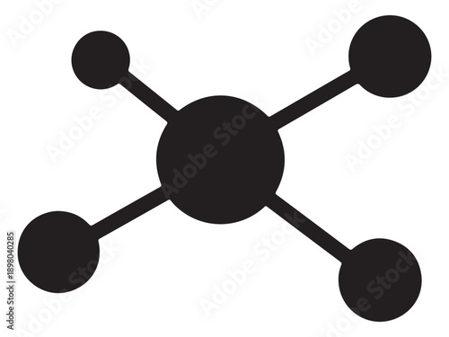 Simple black molecular structure icon with connected circles on white background  molecular model