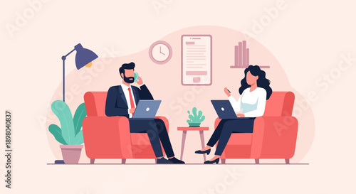 People working remotely in a comfortable office setting