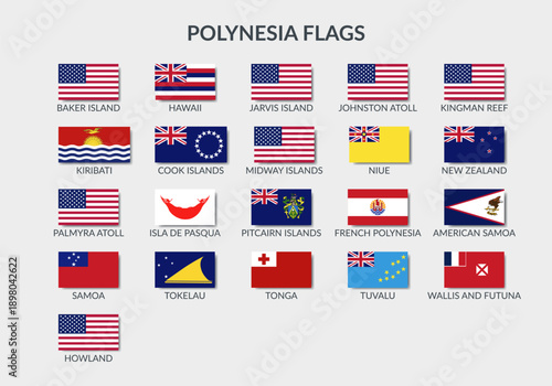 Flags of Polynesia countries and territories. Flat vector set cliparts isolated.	

