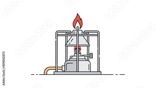 Laboratory gas burner or spirit lamp with a bright red flame used for heating substances in scientific experiments and research.