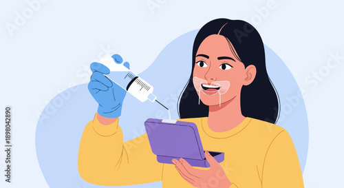 Person using a syringe and nasal mask for treatment