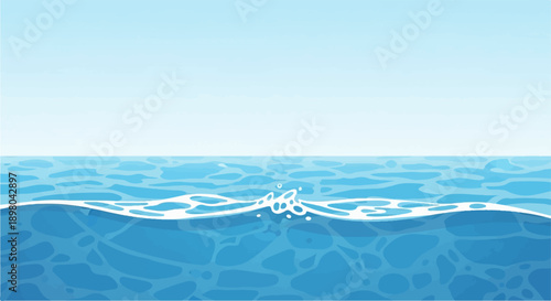 Pixelated ocean waves under a clear blue sky
