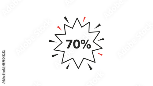 Seventy percent discount burst sticker icon for promotional sales and retail marketing used to attract customers with high savings.