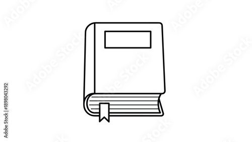 Closed hardcover book with a bookmark hanging from the bottom designed in a clean line art style for education and library concepts.