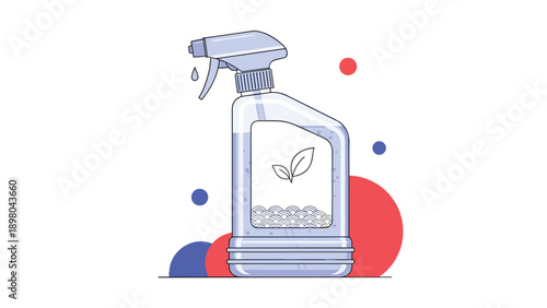 Spray bottle of eco-friendly cleaning liquid with a leaf icon on the label for household hygiene and environmental safety concepts.
