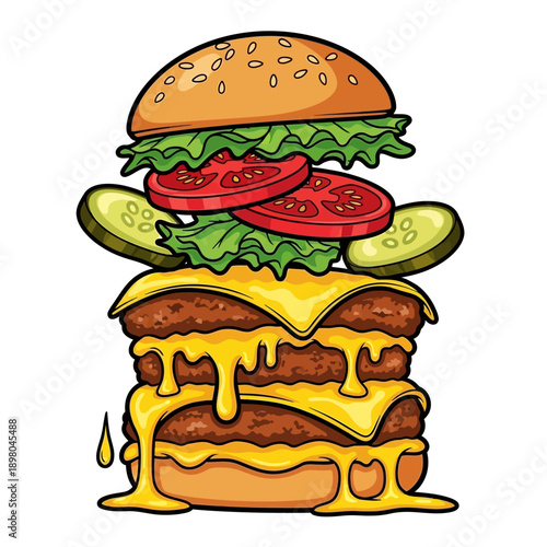 Double Cheeseburger with Melted Cheese and Tomatoes.