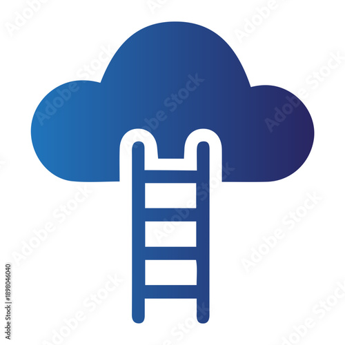 Conceptual icon illustrating a ladder climbing into a stylized blue cloud, symbolizing progress, digital ambition, and the journey towards achieving elevated business and technological success