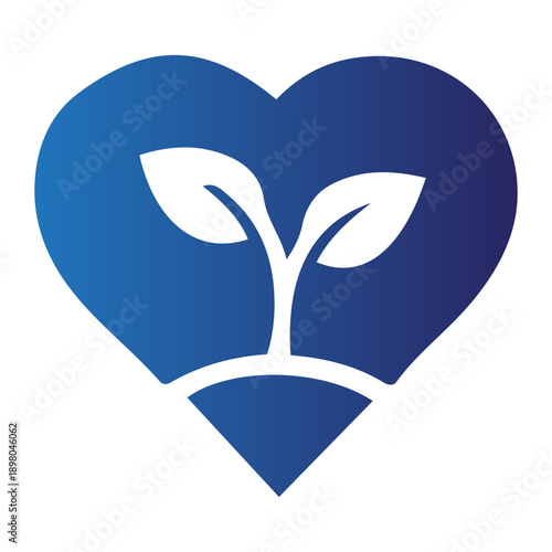 A stylized heart shape with a green sprout emerging from the bottom, symbolizing growth, nurture, and love in nature or a new beginning