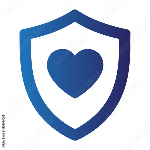 Heart inside a shield emblem representing safety, protection, and well-being, symbolizing health and care concepts
