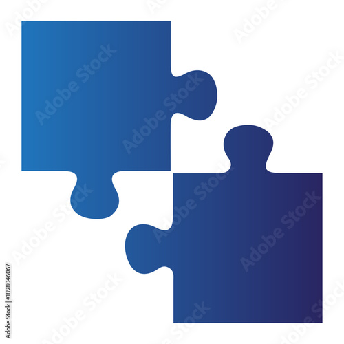 Two interlocking blue puzzle pieces symbolizing connection, partnership, and problem-solving in a clean, minimalist graphic representation