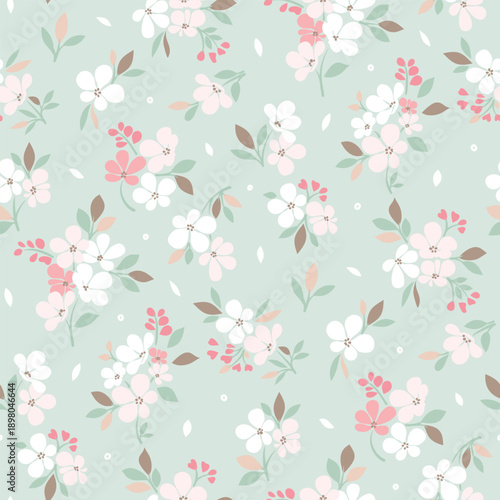 Seamless floral pattern, elegance floral, flower fabric print in vintage liberty style on light background, timeless floral, small flower. Design for home textile, wallpaper pattern, fabric, fashion