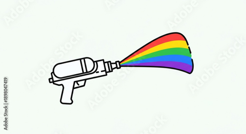 Rainbow Spray Gun Spraying Colorful Paint on White Background