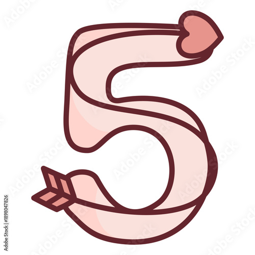 Number five numeral wrapped in an arrow symbolizing targeted love flow