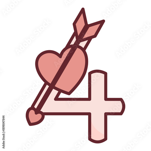 Number four numeral pierced by a heart arrow graphic outline