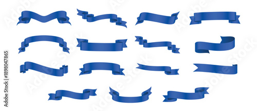 Realistic blue ribbon vector collection. Illustration flag ribbon banner, blue realistic.