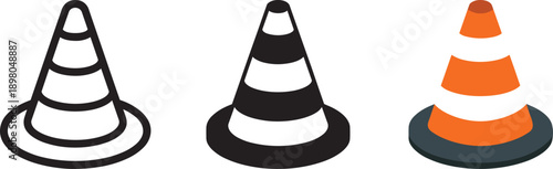 Traffic cone construction safety warning sign isolated on white background, road equipment