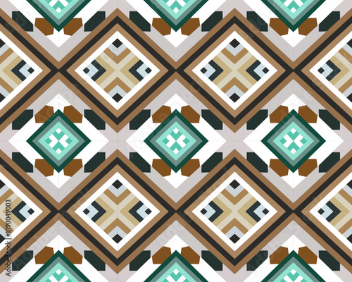 Geometric ethnic oriental pattern traditional on cream background.