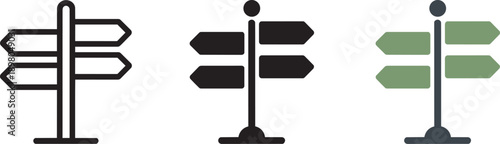 Signpost icon set vector illustration with an outline, glyph, and flat design style