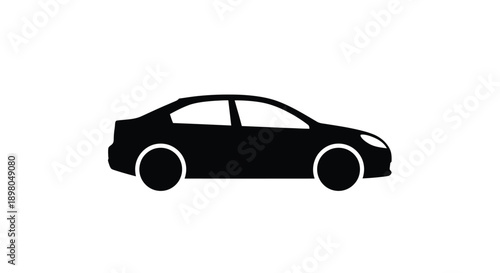 Simple black silhouette of a modern sedan vehicle on a white background