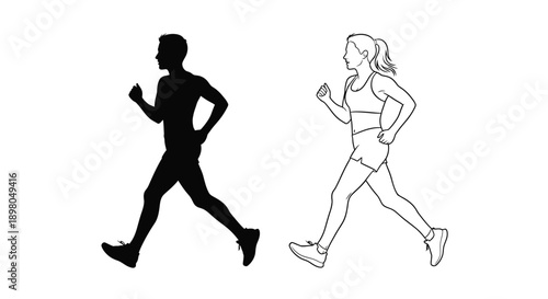 Silhouettes of a running man and a woman in motion