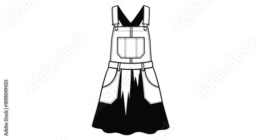 Black and white illustration of a woman s overall dress or pinafore