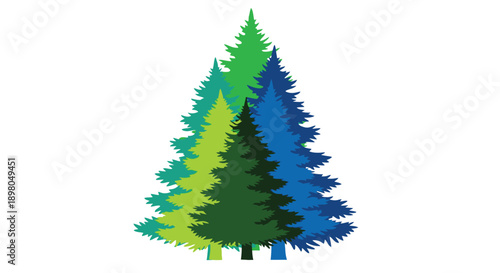 Stylized christmas tree illustration with overlapping shades of green and blue