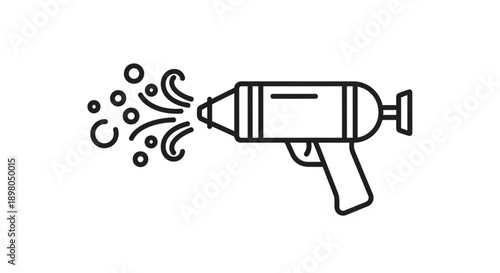 Black and white line art of a spray bottle nozzle spraying liquid