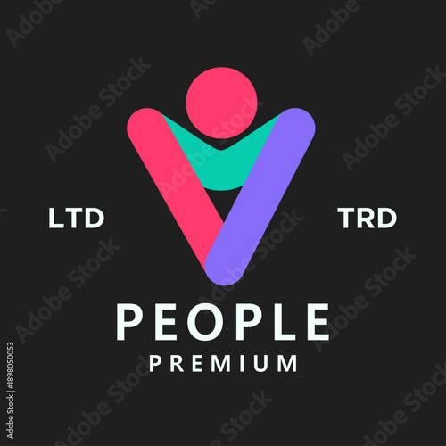 Abstract Colorful People Logo Design with Geometric Shapes, Modern Business Community Symbol on Black Background