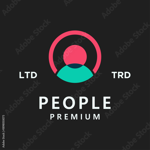 People Premium Logo Design with Abstract Human Icon in Pink and Teal, Modern User Profile Graphic for Social Network or Business Identity on Dark Background