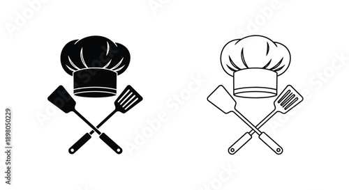 Chef s hat and crossed spatulas a culinary icon in two styles
